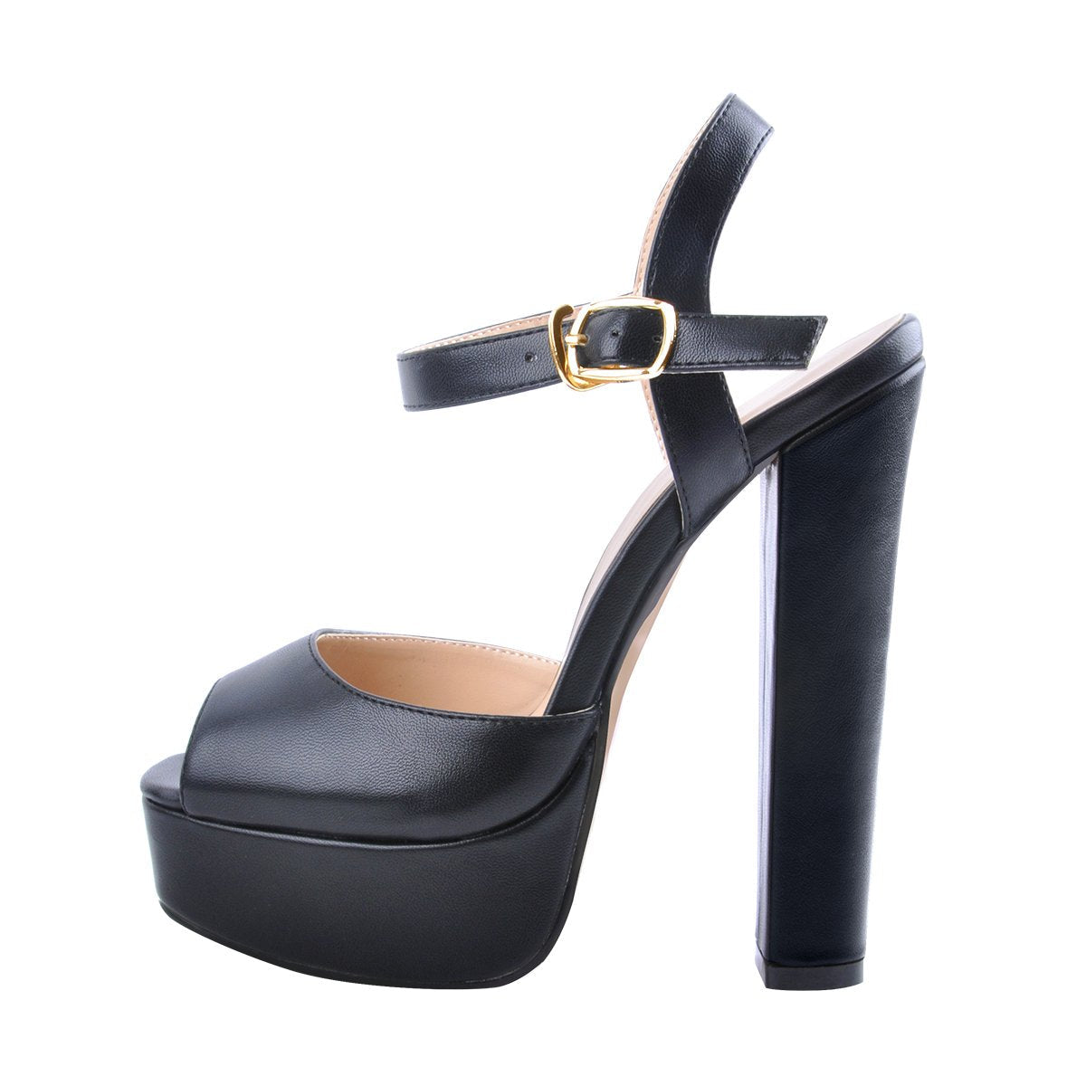 Peep Toe Platform Black Chunky High Heel Sandals - Onlymaker