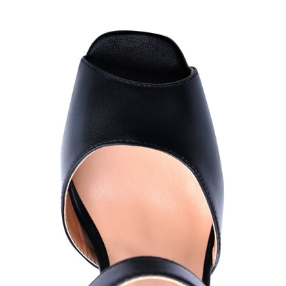 Peep Toe Platform Black Chunky High Heel Sandals - Onlymaker