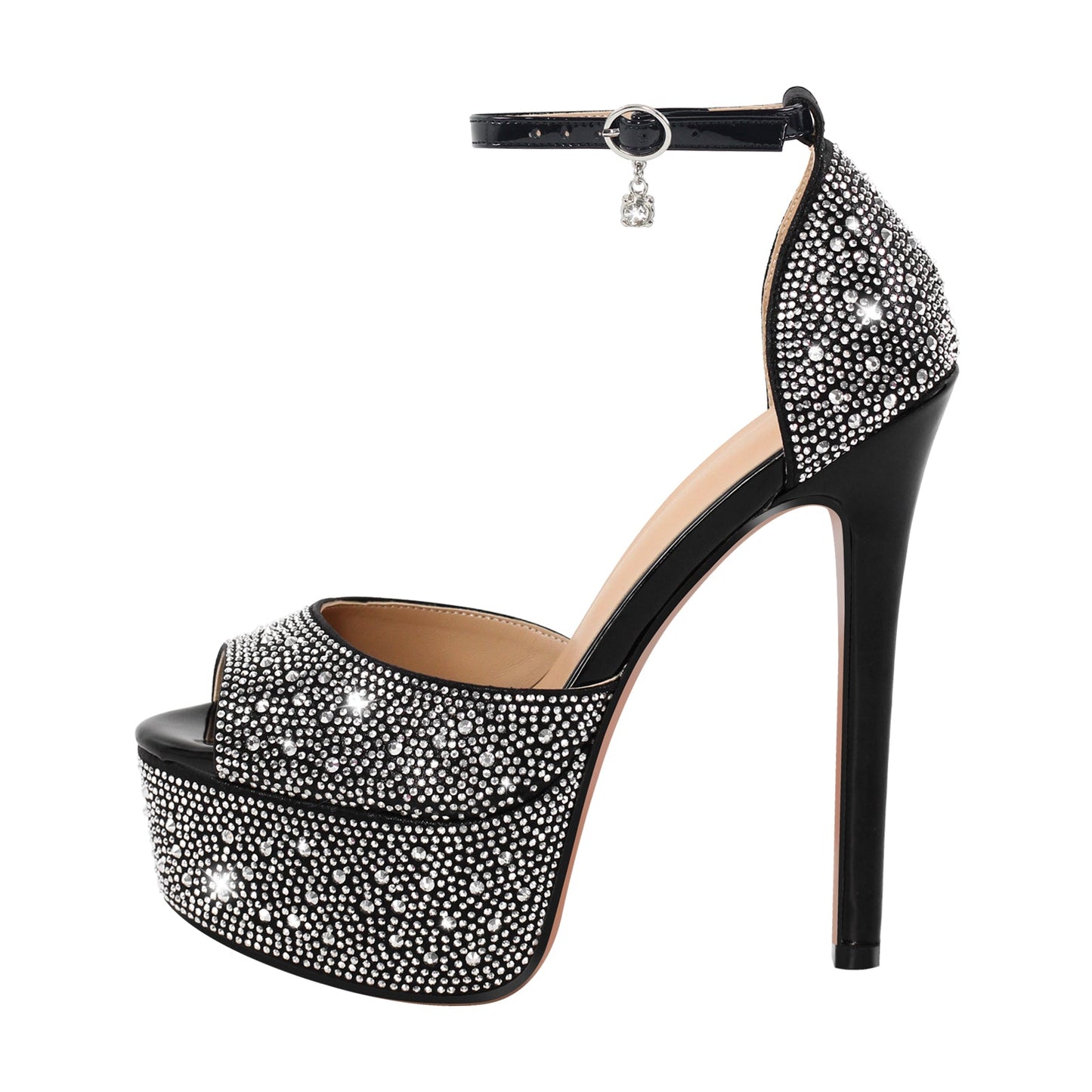 Rhinestone Peep Toe High Heel Platform Sandals - Onlymaker