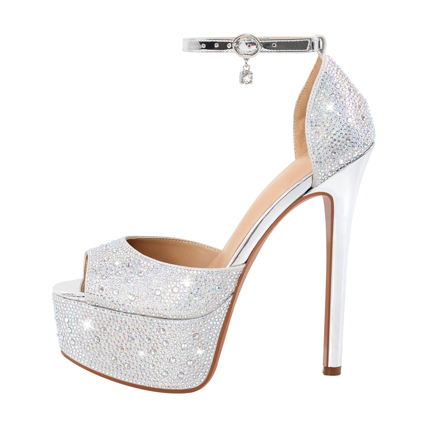 Rhinestone Peep Toe High Heel Platform Sandals - Onlymaker
