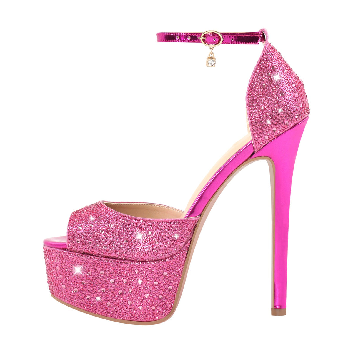 Rhinestone Peep Toe High Heel Platform Sandals - Onlymaker