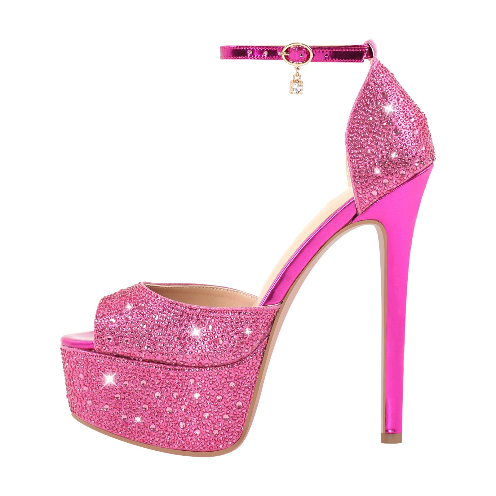 Rhinestone Peep Toe High Heel Platform Sandals - Onlymaker