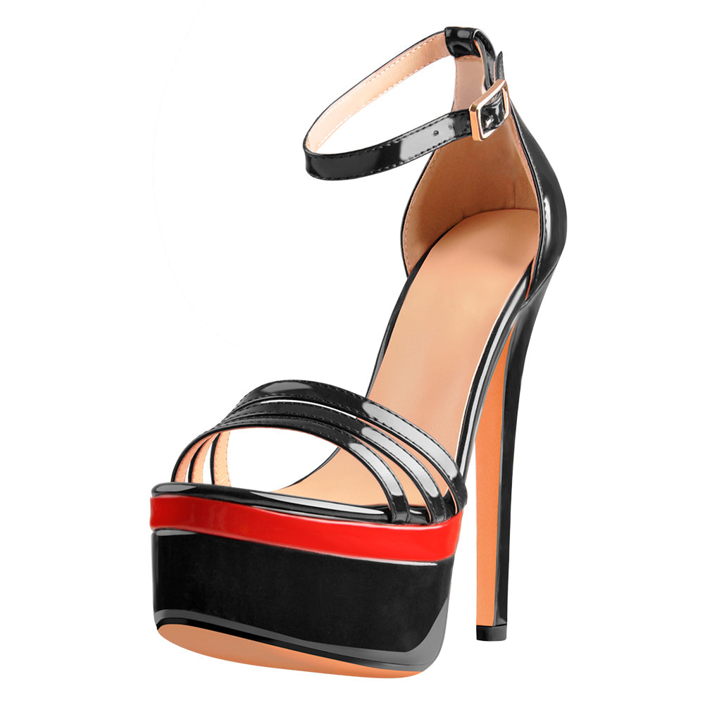 Black Red Double Platform High Heel Sandals - Onlymaker