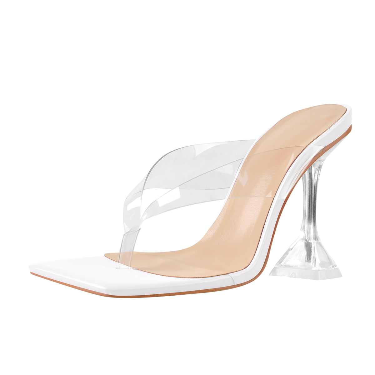 Square Toe Transparent Tapered High Heel Sandals - Onlymaker