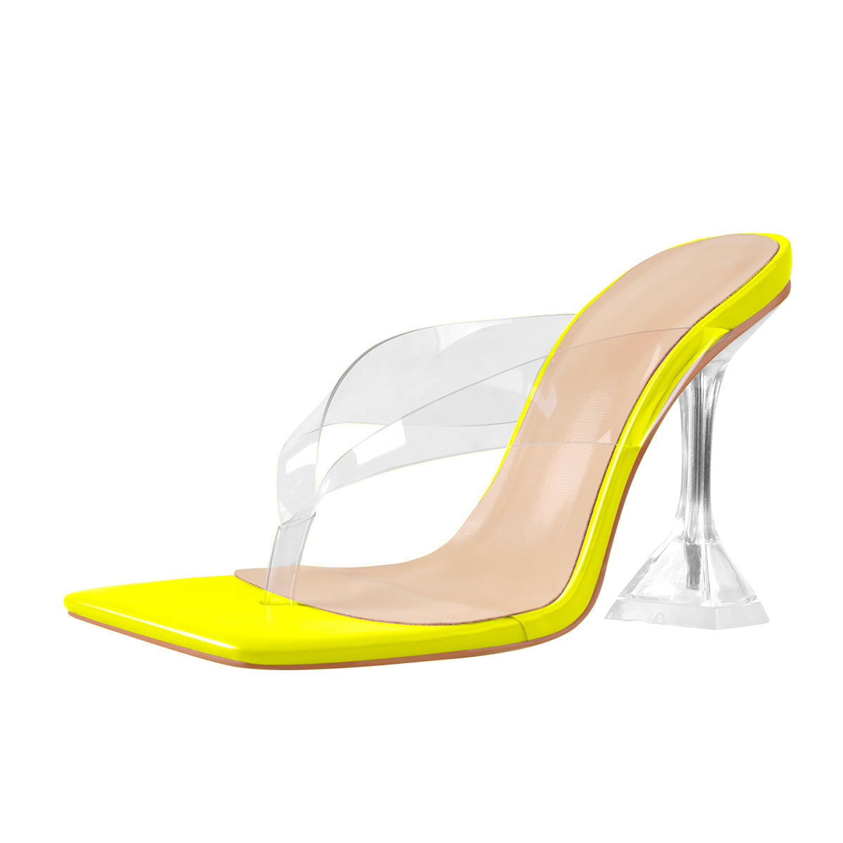 Square Toe Transparent Tapered High Heel Sandals - Onlymaker