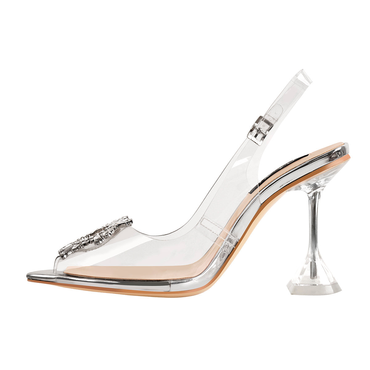Clear Pointed Toe Sun Tapered Heel Sandals - Onlymaker