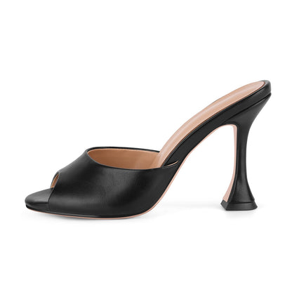 Round Toe Slip On Tapered Heel Mules - Onlymaker