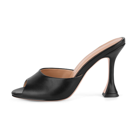 Round Toe Slip On Tapered Heel Mules - Onlymaker