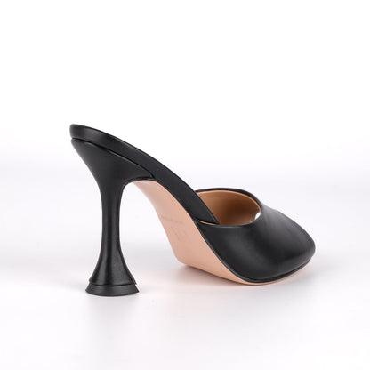 Round Toe Slip On Tapered Heel Mules - Onlymaker