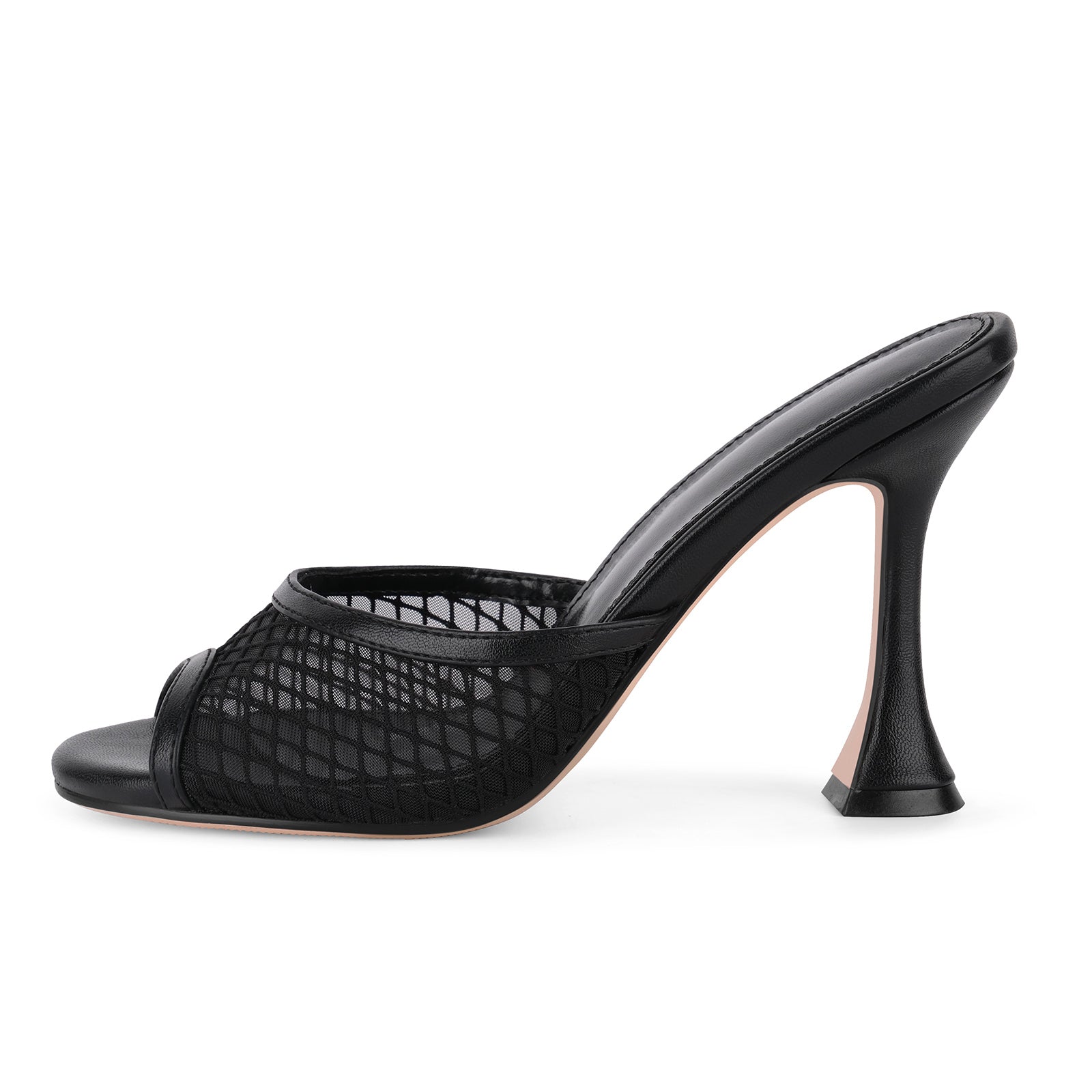 Round Toe Mesh Tapered Heel Mules - Onlymaker