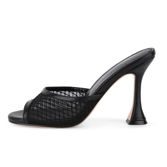 Round Toe Mesh Tapered Heel Mules - Onlymaker