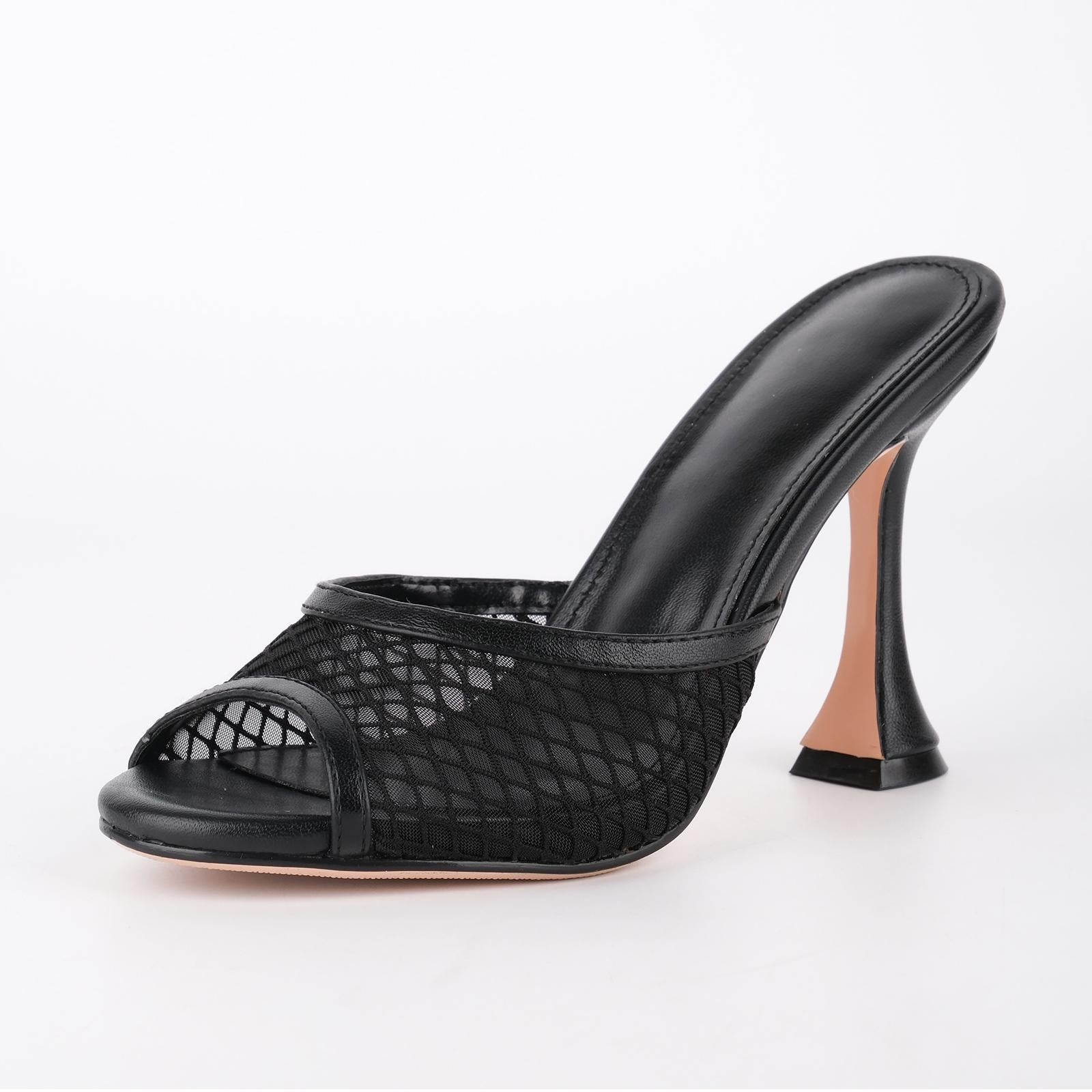 Round Toe Mesh Tapered Heel Mules - Onlymaker