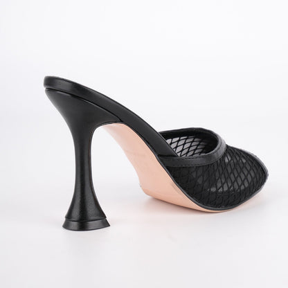 Round Toe Mesh Tapered Heel Mules - Onlymaker