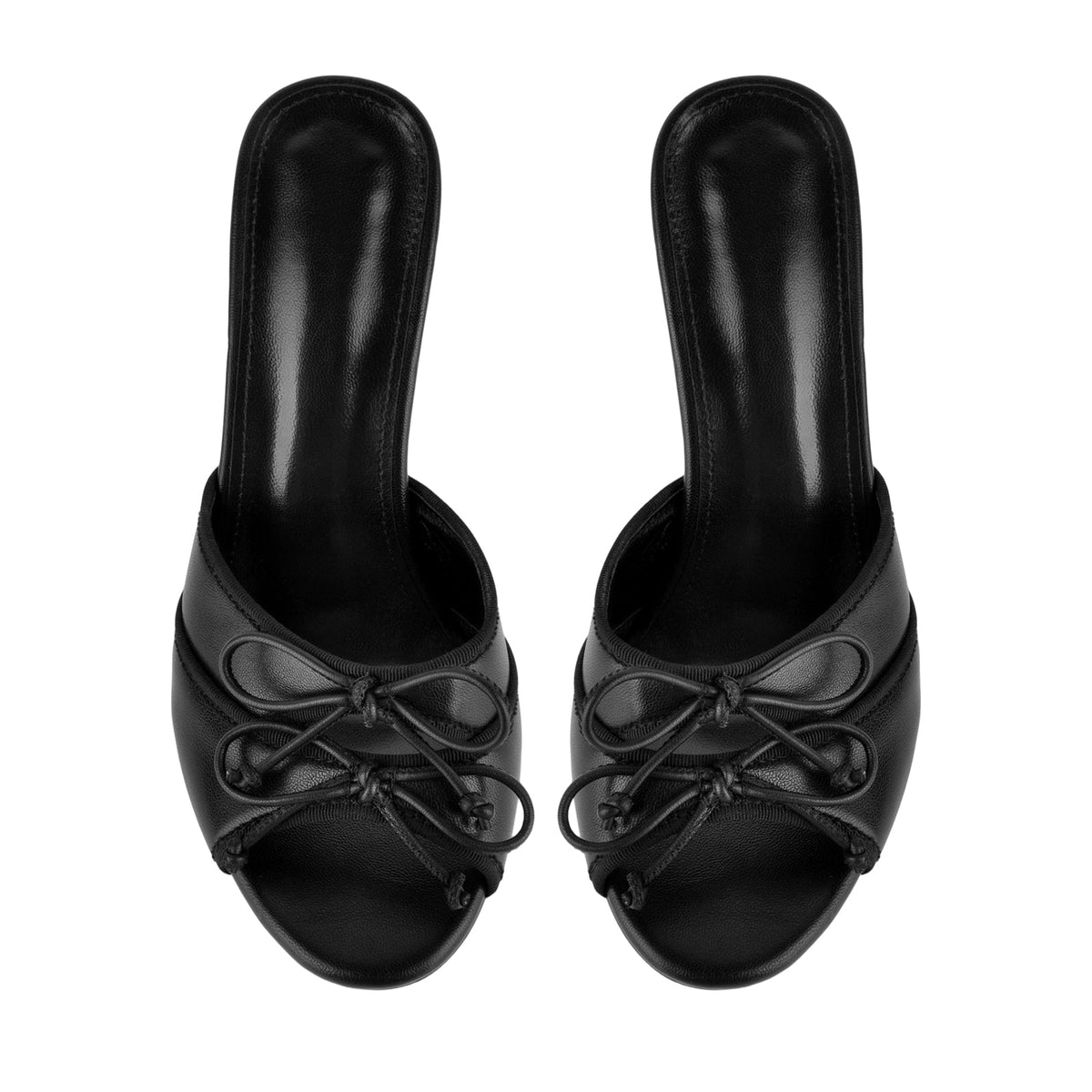 Round Toe Double Bow Tapered Heel Mules - Onlymaker