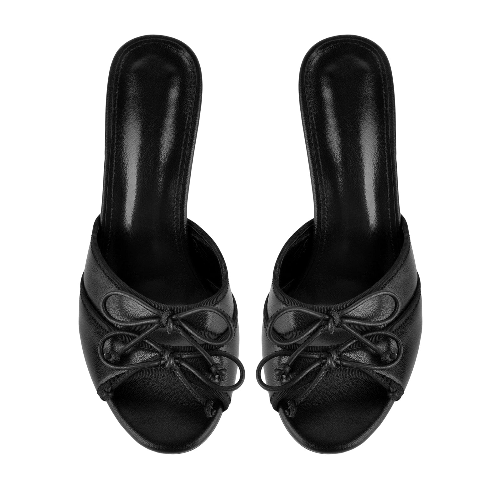 Round Toe Double Bow Tapered Heel Mules - Onlymaker
