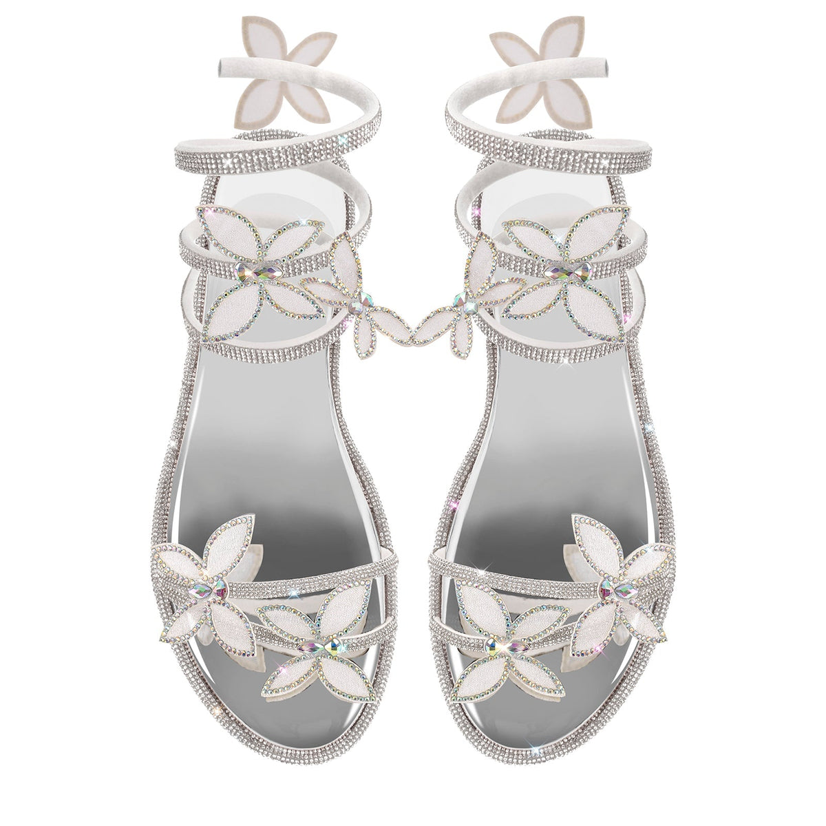 Butterfly Rhinestone Round Toe Strap Flat Sandals - Onlymaker