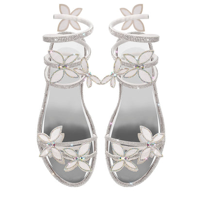 Butterfly Rhinestone Round Toe Strap Flat Sandals - Onlymaker