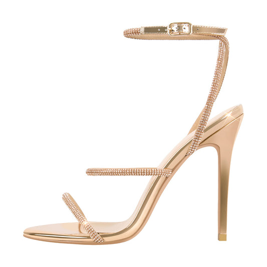 Open Toe High Heels Rhinestone Strappy Sandals - Onlymaker