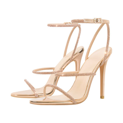 Open Toe High Heels Rhinestone Strappy Sandals - Onlymaker