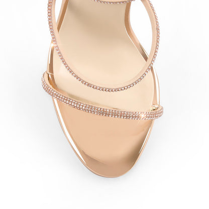 Open Toe High Heels Rhinestone Strappy Sandals - Onlymaker