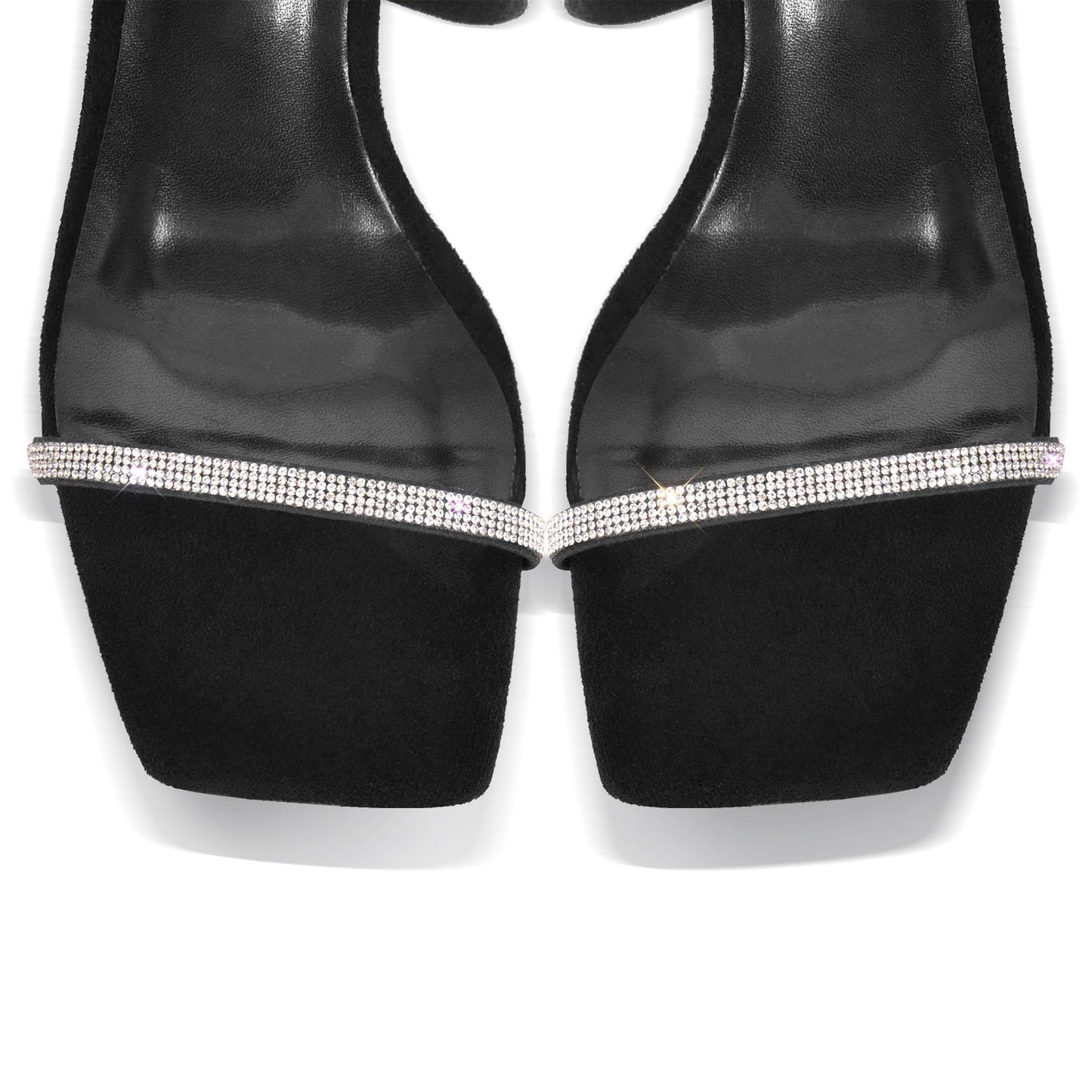 Square Toe Rhinestone Hollow Clear Heel Sandals - Onlymaker