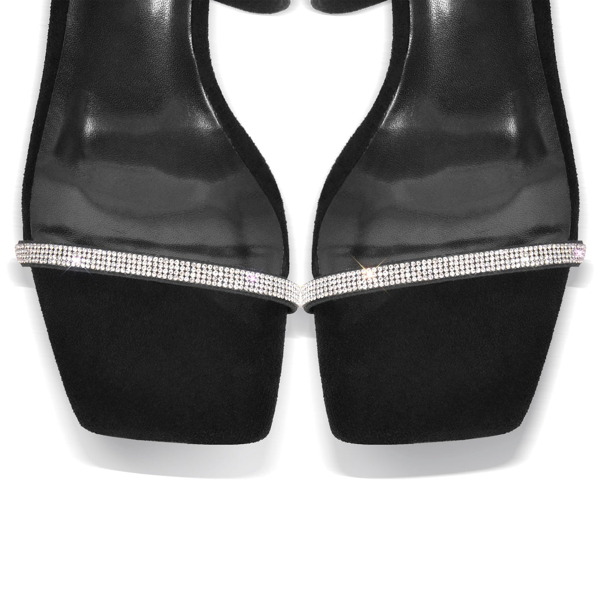 Square Toe Rhinestone Hollow Clear Heel Sandals - Onlymaker