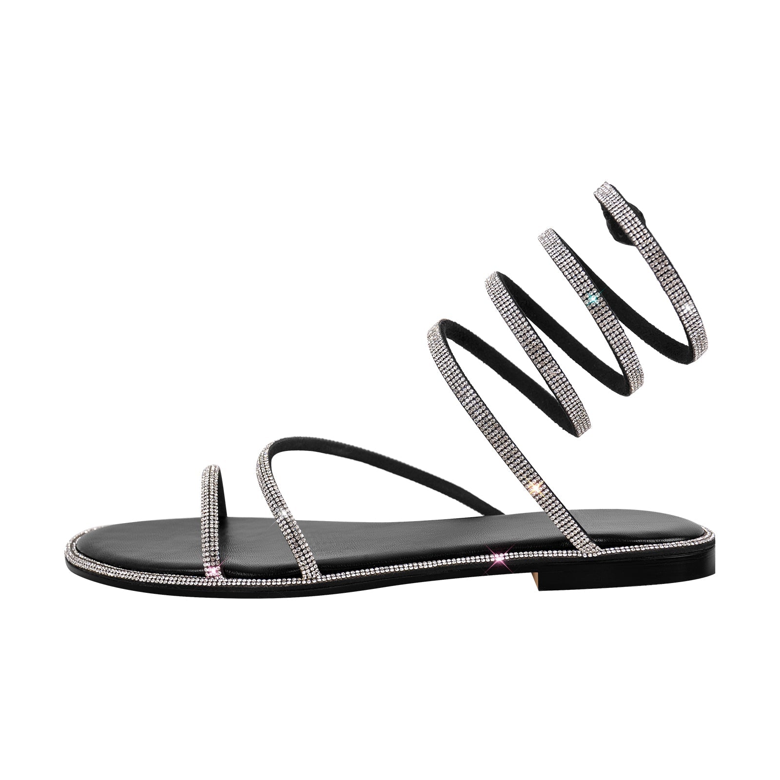Rhinestone Round Toe Strap Flats - Onlymaker