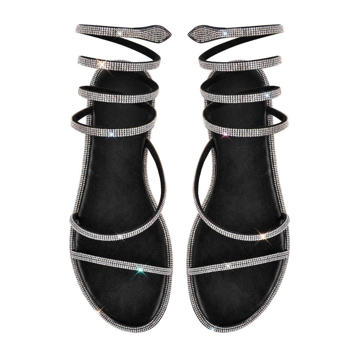 Rhinestone Round Toe Strap Flats - Onlymaker