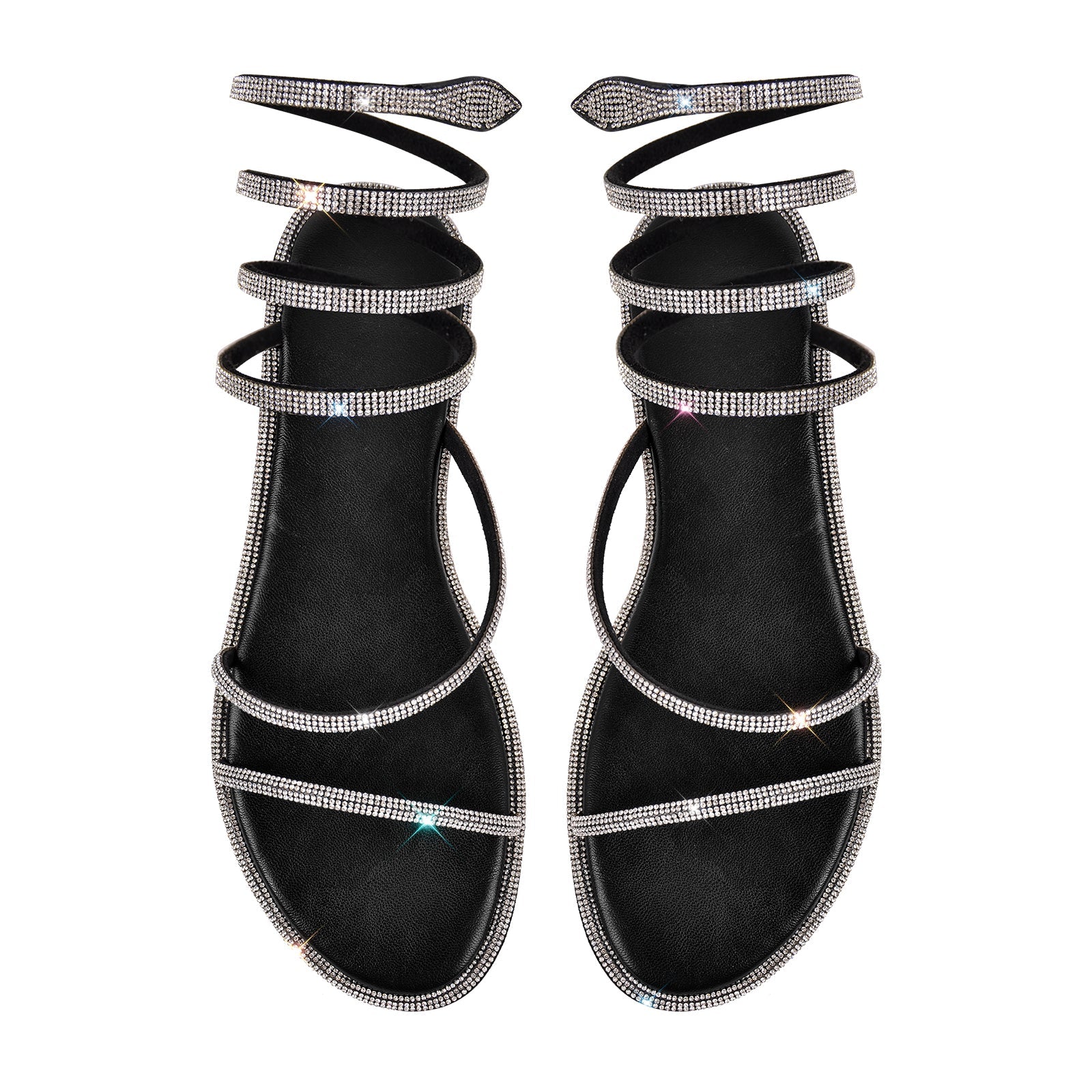 Rhinestone Round Toe Strap Flats - Onlymaker