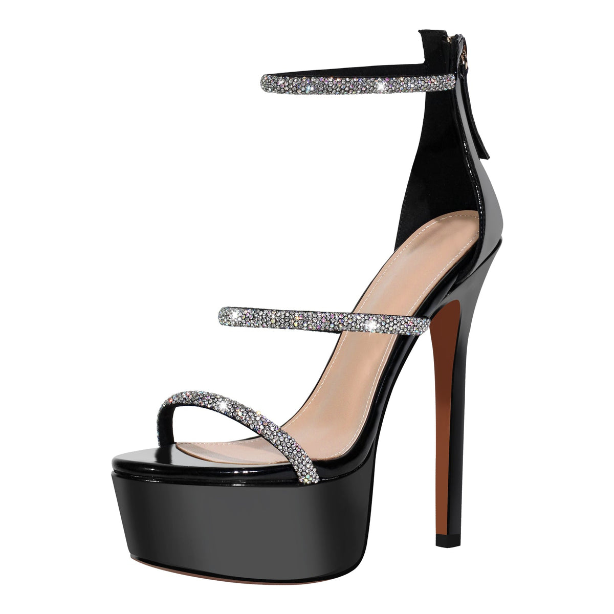 Rhinestone Open Toe Stiletto Platform Sandals - Onlymaker