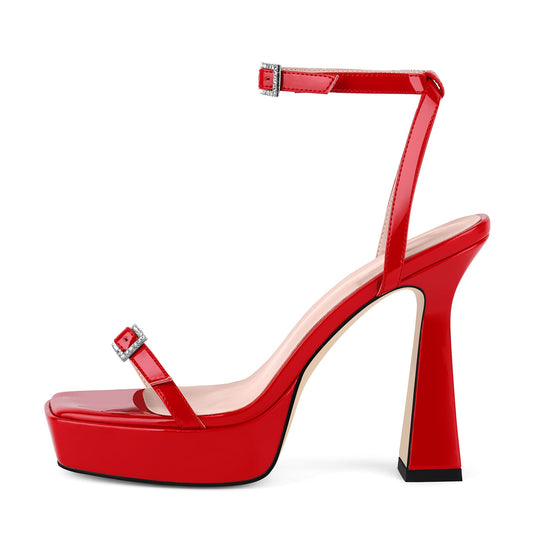 Square Toe Platform Ankle Strap Sandals - Onlymaker