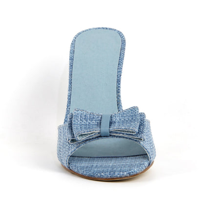 Round Toe Bow Woven Sandals Mules - Onlymaker