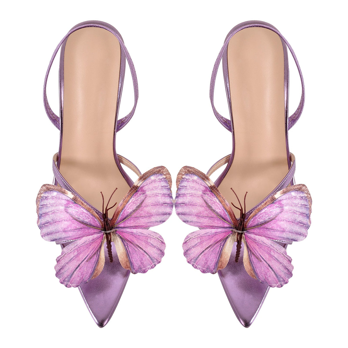 Butterfly Pointed Toe Clear Heel Slingback Sandals - Onlymaker