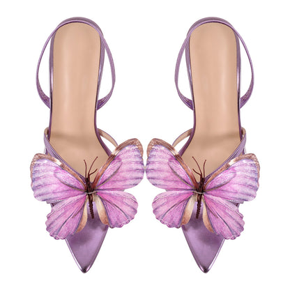 Butterfly Pointed Toe Clear Heel Slingback Sandals - Onlymaker