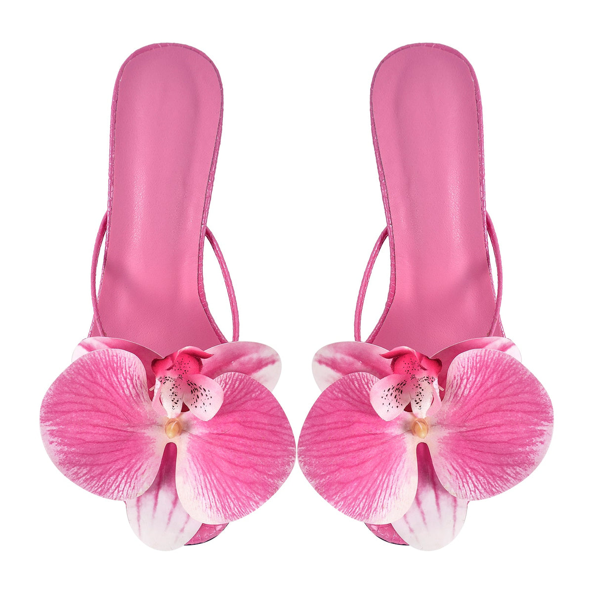 Flower Round Toe Clear Heel Thong Sandals Mules - Onlymaker