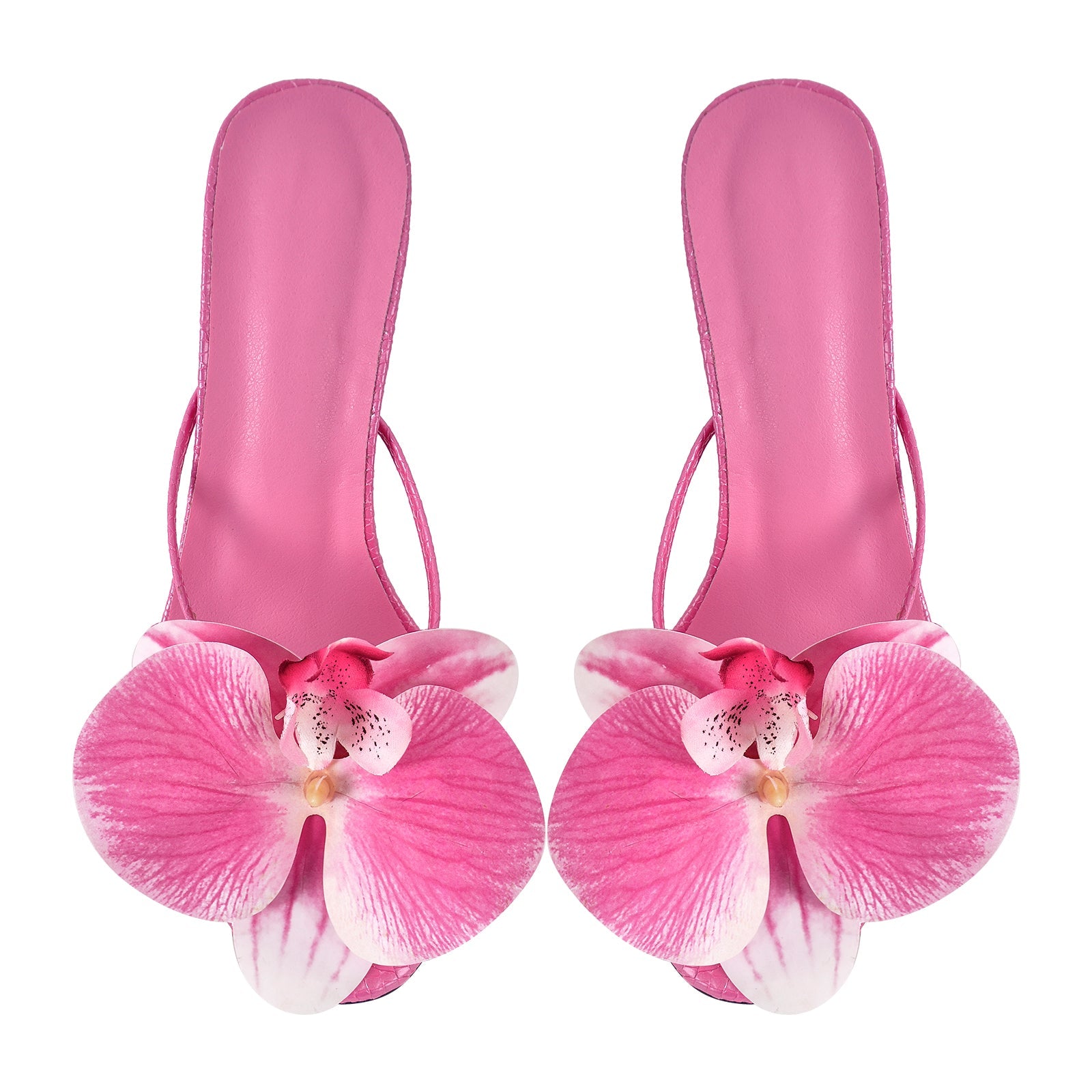Flower Round Toe Clear Heel Thong Sandals Mules - Onlymaker