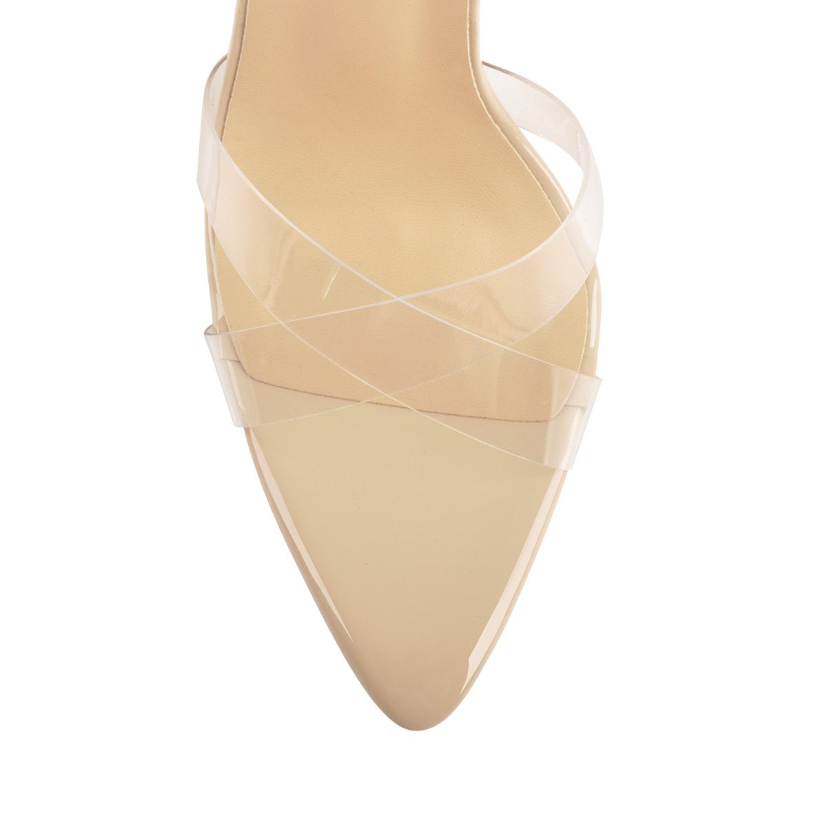 Clear Cross Band Pointy Open Toe Beige High Heel Sandals - Onlymaker