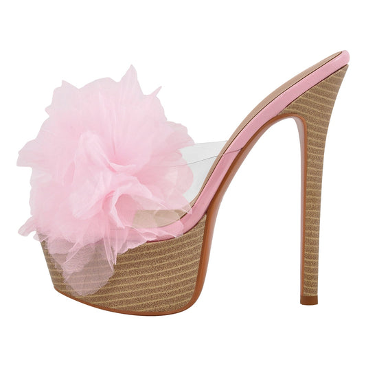 Platform Mesh Clear Stiletto Mules - Onlymaker