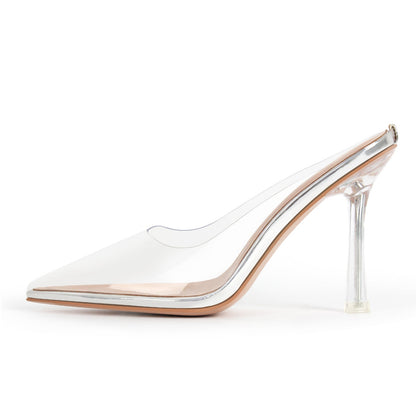 Pointed Toe Clear Heel Mules - Onlymaker