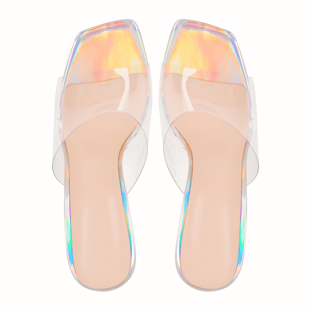 Holographic Transparent Chunky High Heel Sandals - Onlymaker