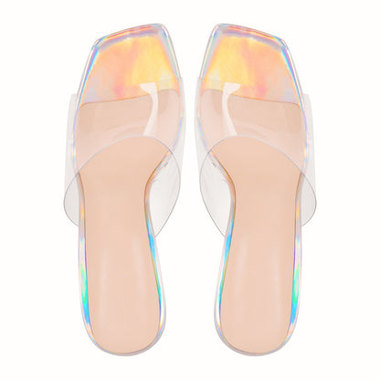Holographic Transparent Chunky High Heel Sandals - Onlymaker