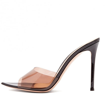 Pointed Toe Clear Stiletto Sandals Mules - Onlymaker