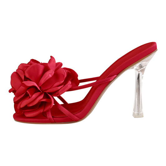 Flower Round Toe Clear Heel Mules - Onlymaker