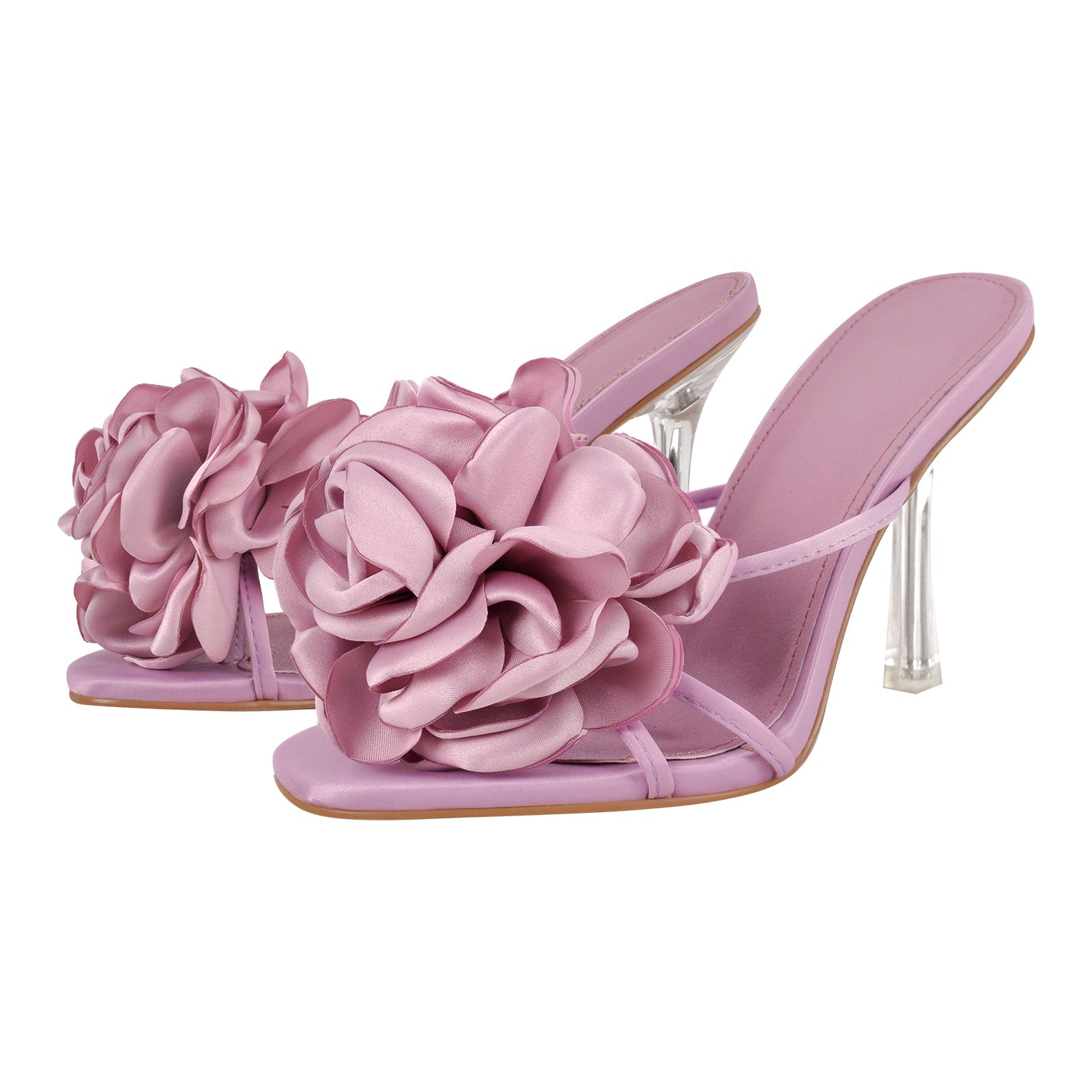 Flower Round Toe Clear Heel Mules - Onlymaker