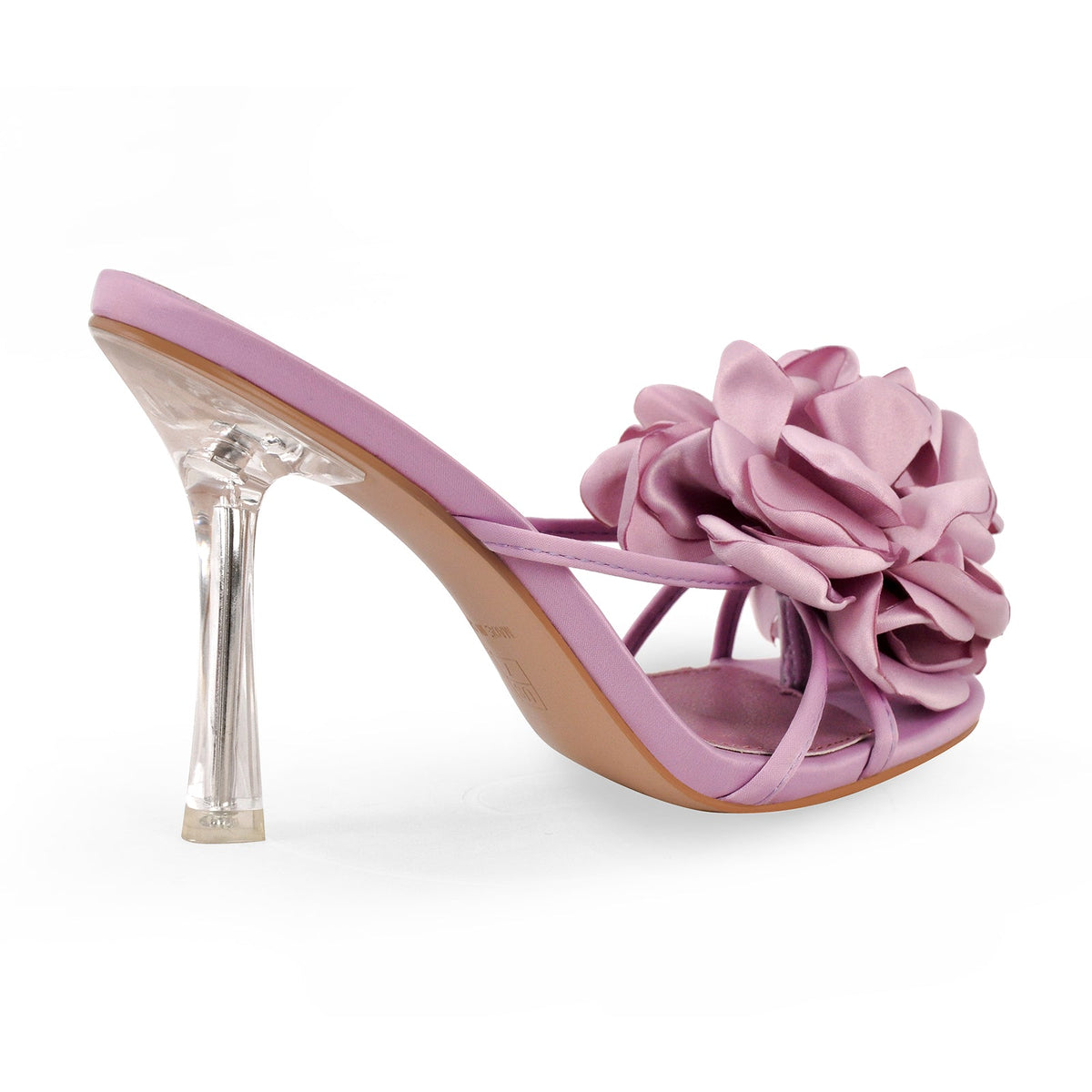 Flower Round Toe Clear Heel Mules - Onlymaker