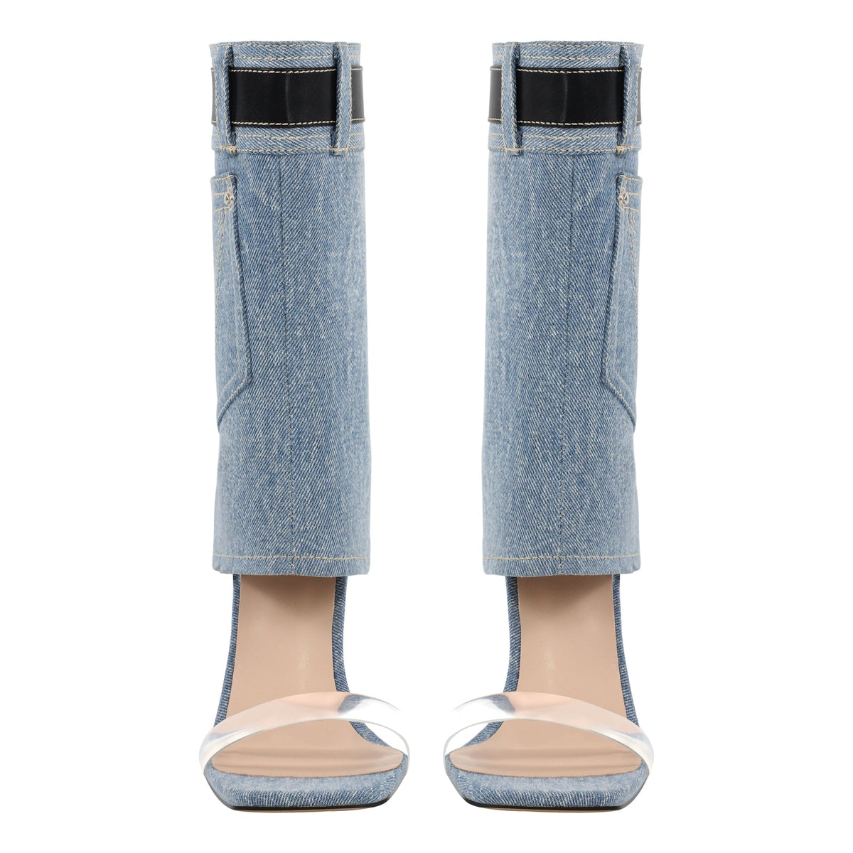 Denim Square Toe Stiletto Ankle Sandals - Onlymaker