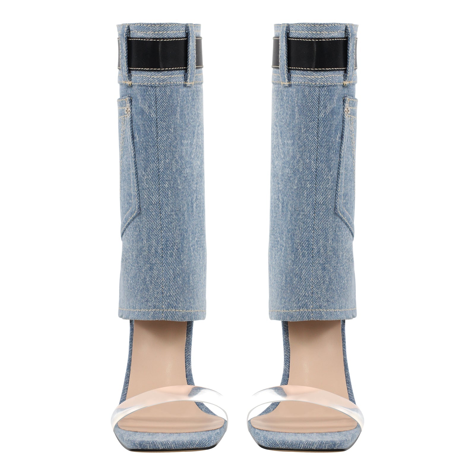 Denim Square Toe Stiletto Ankle Sandals - Onlymaker