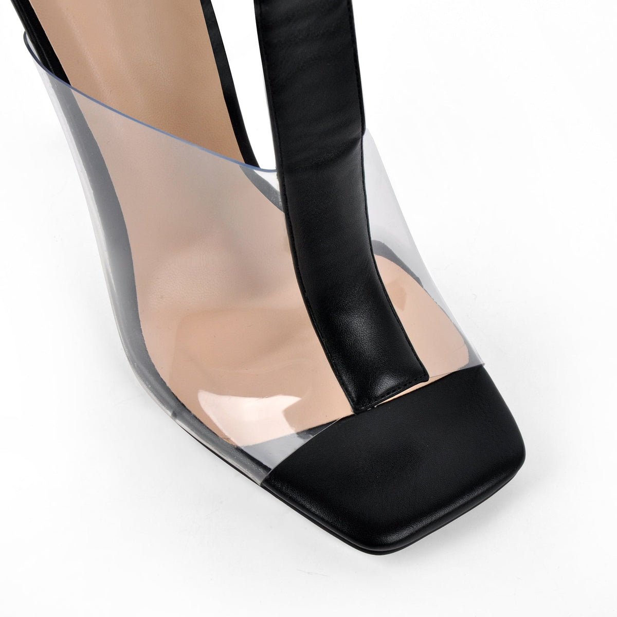 Square Toe Clear Strappy Lace-up Sandals - Onlymaker