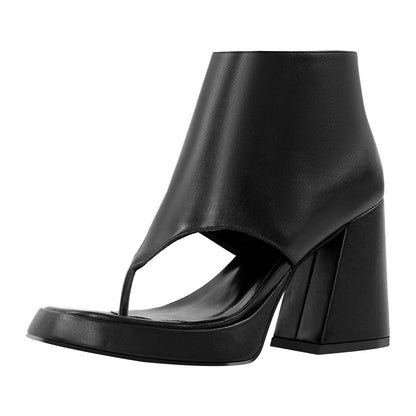 Square Toe Flip-flops Ankle Chunky Heel Sandals - Onlymaker