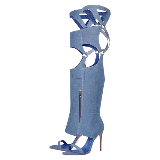 Pointed Toe Stiletto Over The Knee Sandals Boots - Onlymaker